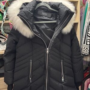 Series by Nicole Benisti Black Coat with White Fur Collar